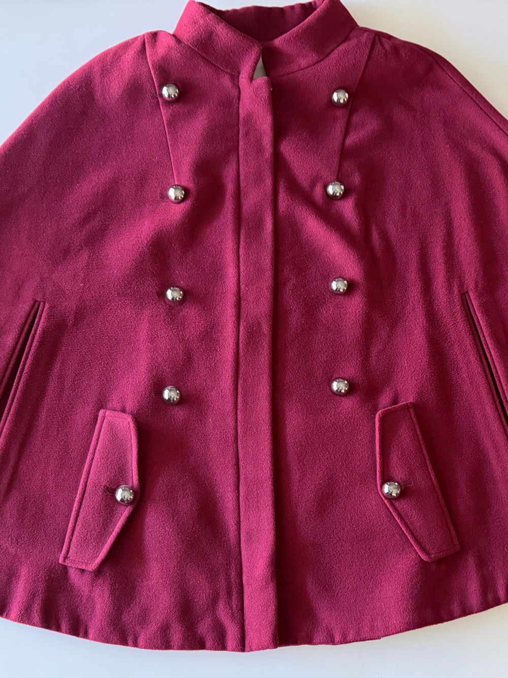 Anthropologie Burgandy Cape with Decorative Buttons size L